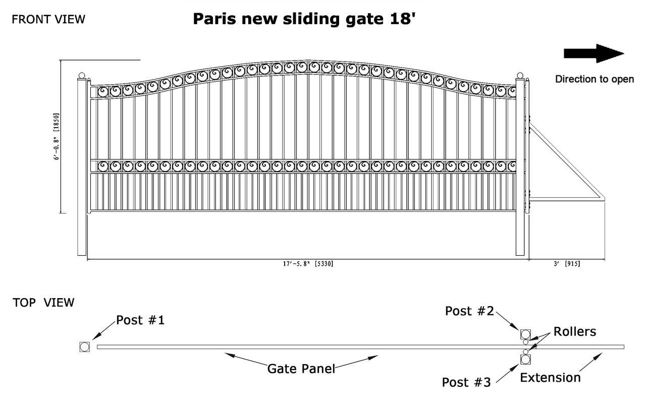 ALEKO DG18PARSSL-AP Steel Sliding Driveway Gate - PARIS Style - 18 x 6 Feet